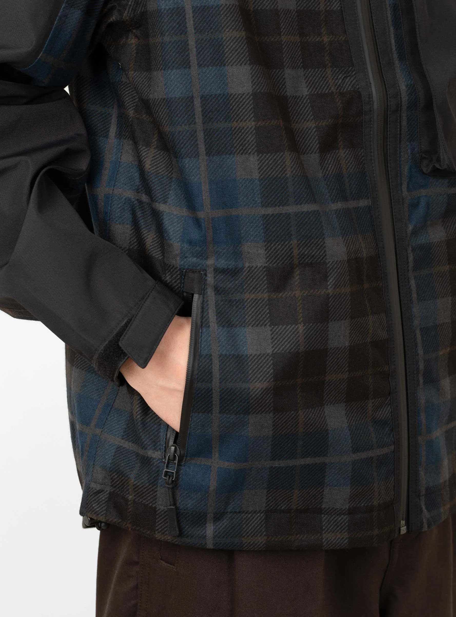 Big Pocket Hooded Jacket Black & Navy Check