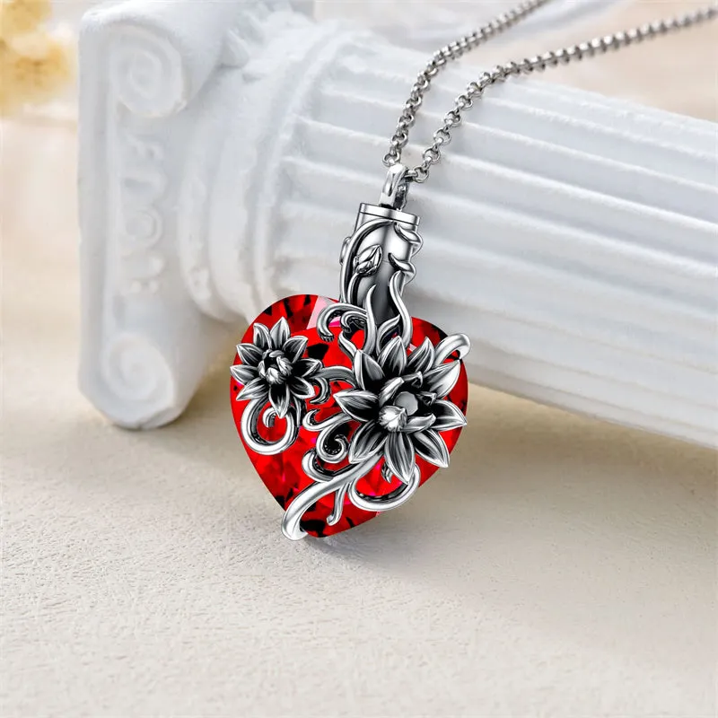 Birth Flower Crystal Cremation Jewelry for Ashes 925 Sterling Silver Birthstone Urn Necklace Memorial Jewelry for Women