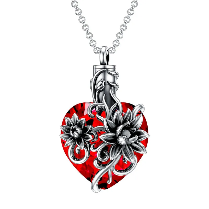 Birth Flower Crystal Cremation Jewelry for Ashes 925 Sterling Silver Birthstone Urn Necklace Memorial Jewelry for Women