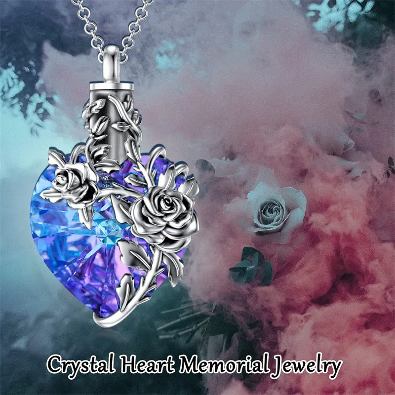 Birth Flower Crystal Cremation Jewelry for Ashes 925 Sterling Silver Birthstone Urn Necklace Memorial Jewelry for Women