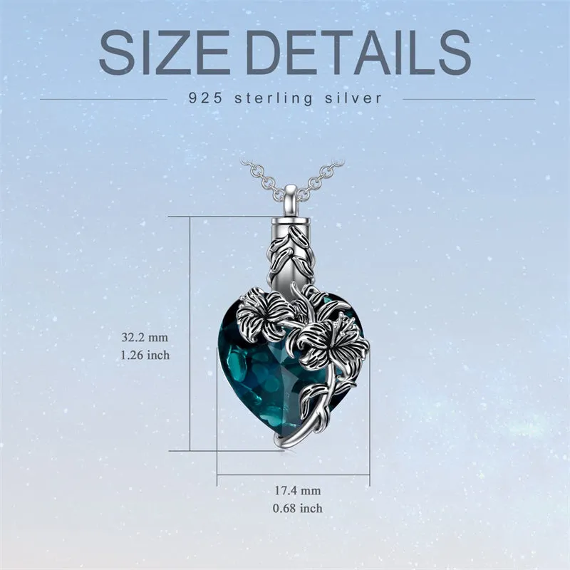 Birth Flower Crystal Cremation Jewelry for Ashes 925 Sterling Silver Birthstone Urn Necklace Memorial Jewelry for Women