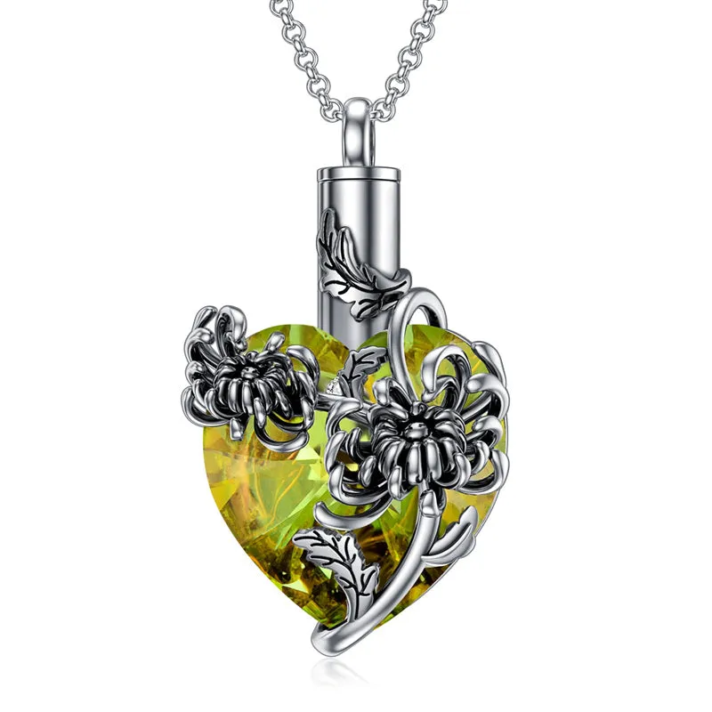 Birth Flower Crystal Cremation Jewelry for Ashes 925 Sterling Silver Birthstone Urn Necklace Memorial Jewelry for Women