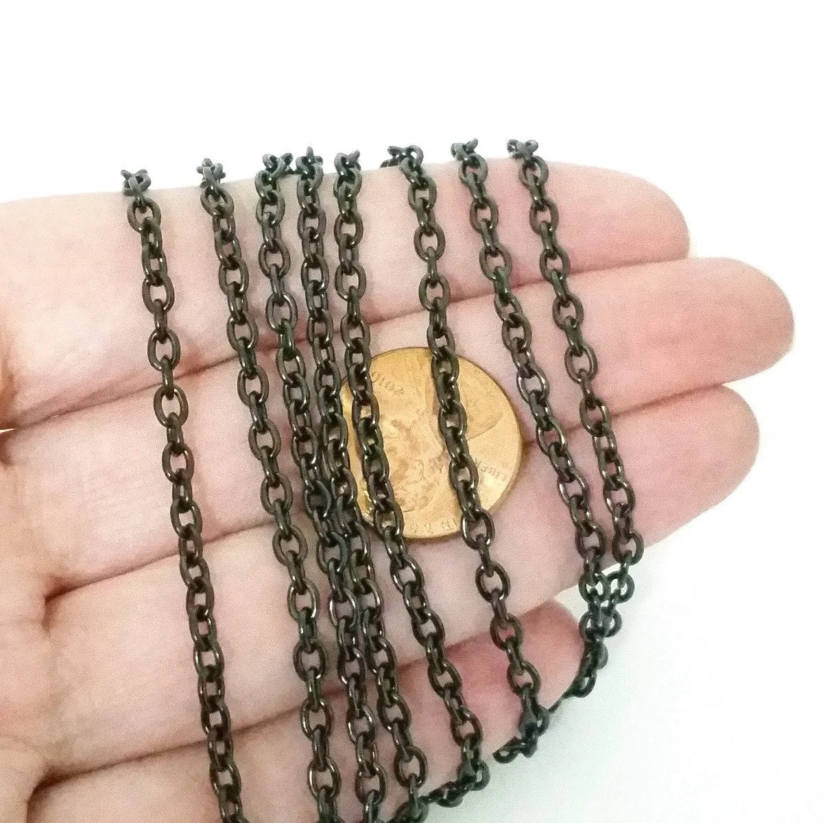 Black Stainless Steel Chain, 3x4mm Oval Open Links, 20 Meters on a Spool, #1906 BL