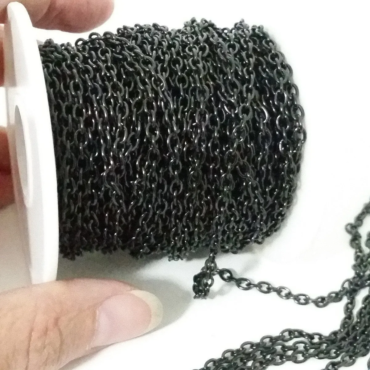 Black Stainless Steel Chain, 3x4mm Oval Open Links, 20 Meters on a Spool, #1906 BL