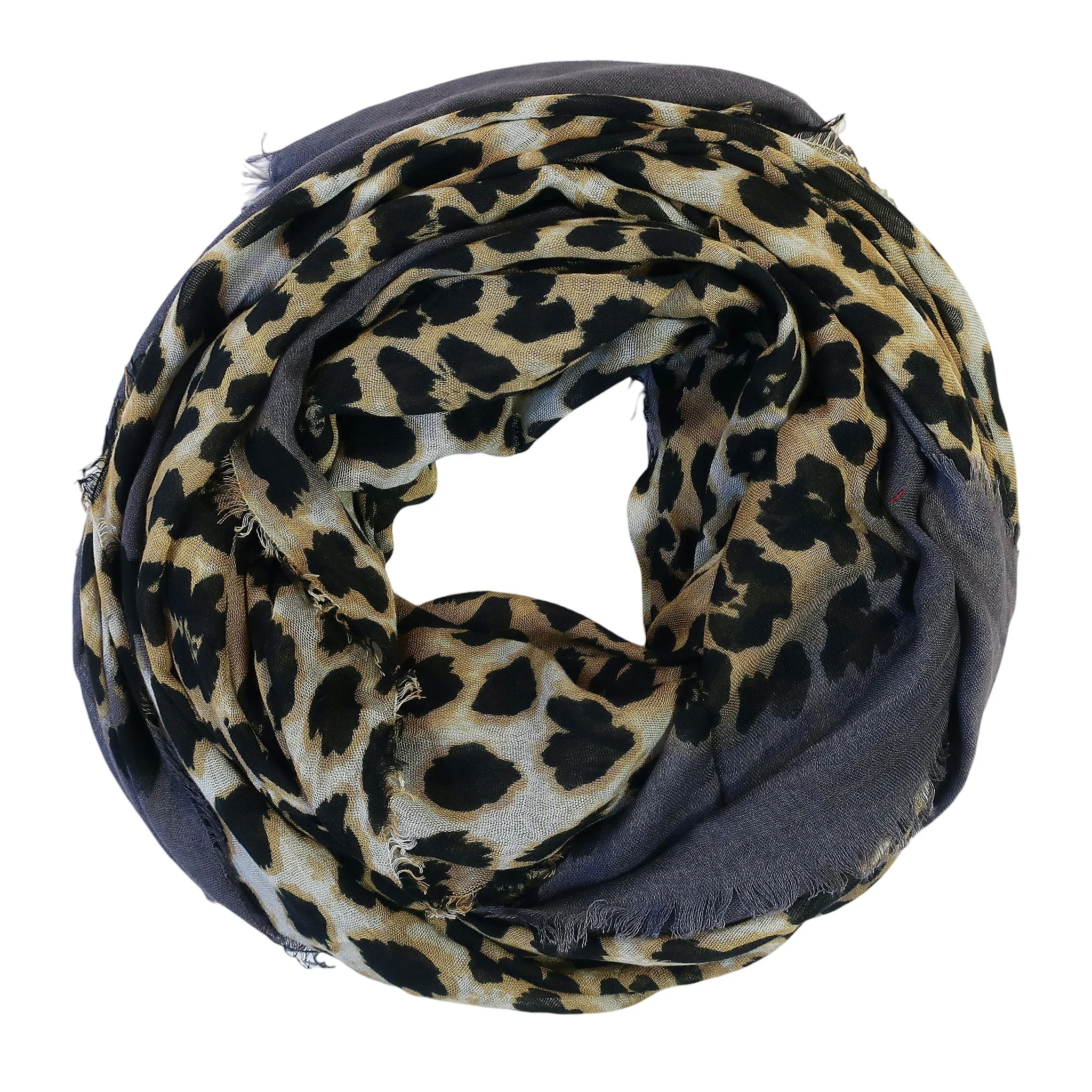 Blue Pacific Animal Print Cashmere and Silk Scarf in Gray and Tan