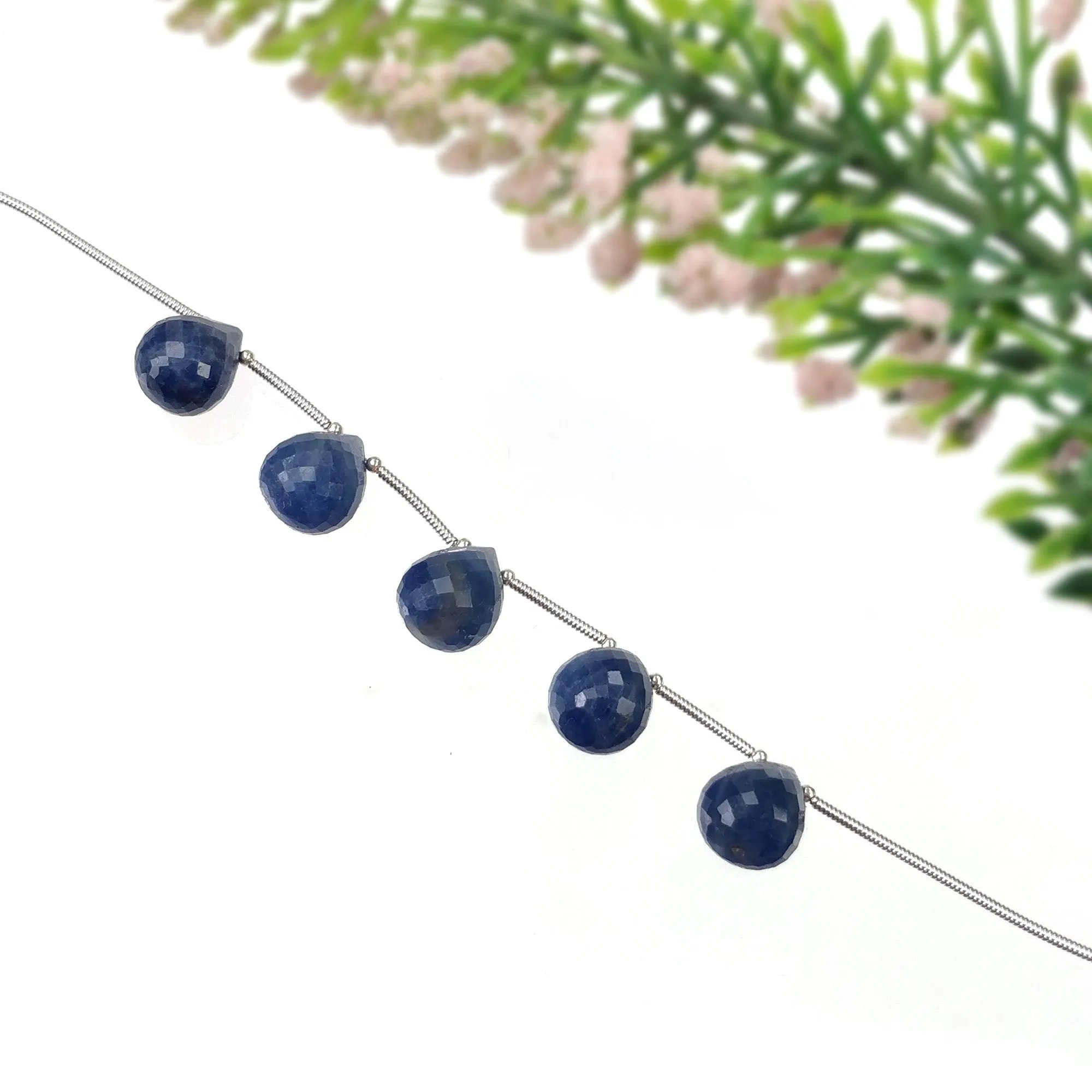 BLUE SAPPHIRE Gemstone Checker Cut Loose Beads : 54.80cts Natural Untreated Sapphire Faceted Teardrops Beads 12mm - 12.5mm