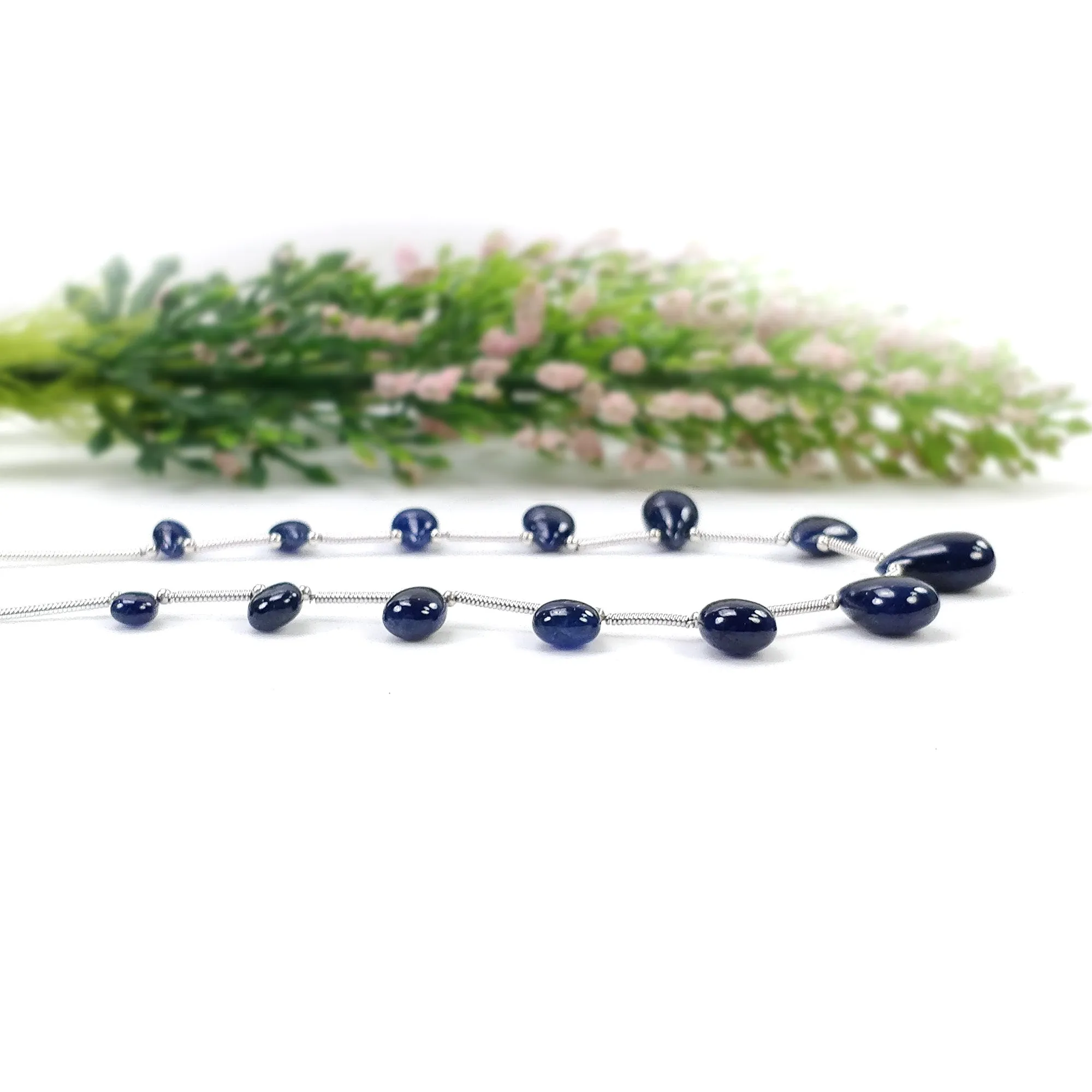 BLUE SAPPHIRE Gemstone Loose Beads : 45.10cts Natural Untreated Sapphire Plain Almond Beads 8*5mm - 13.5*9mm