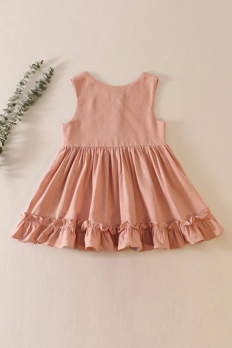 Blush ruffle button linen dress