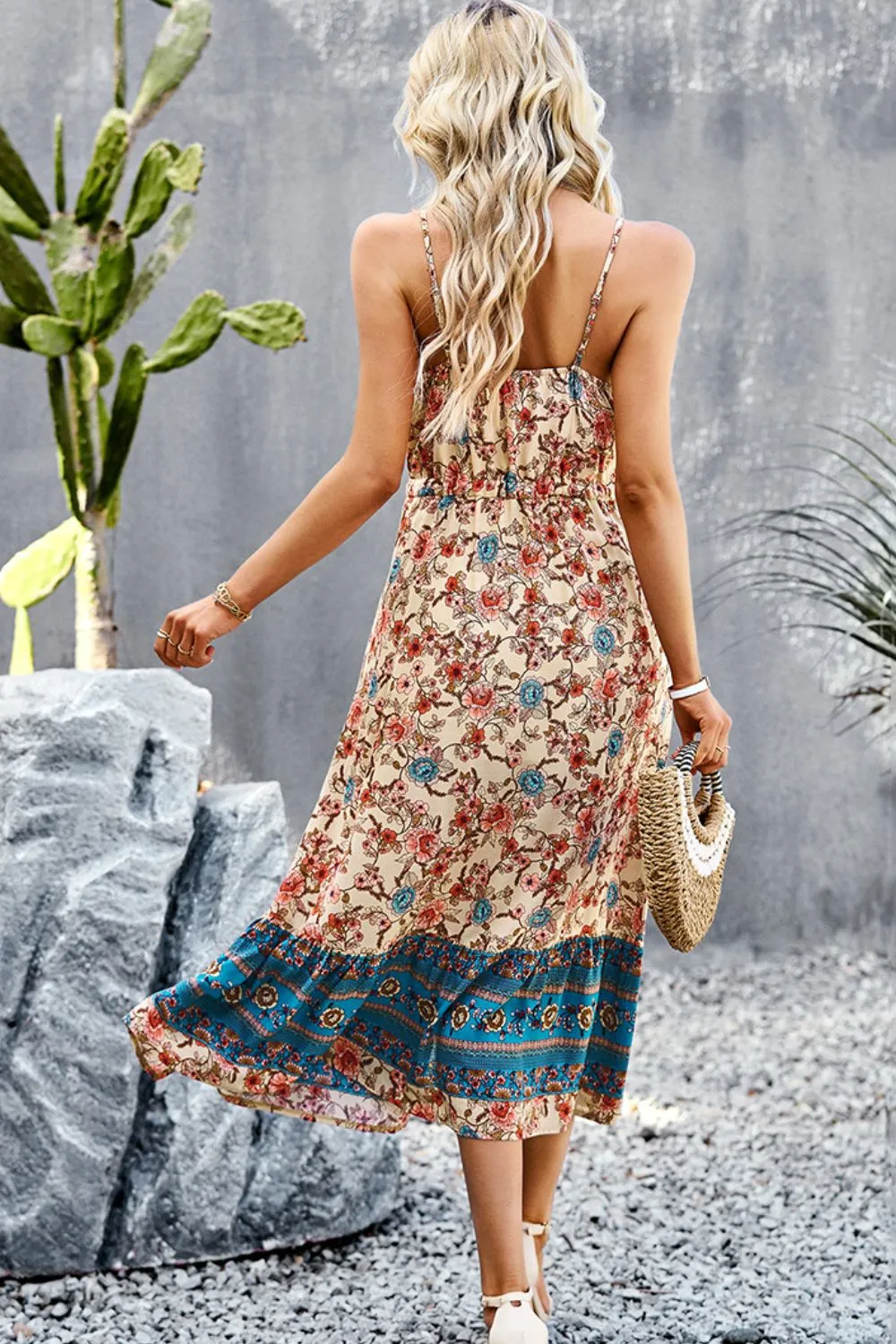 Bohemian Spaghetti Strap Dress with Drawstring and Slit - Summer Beach Wedding Guest Attire for Women