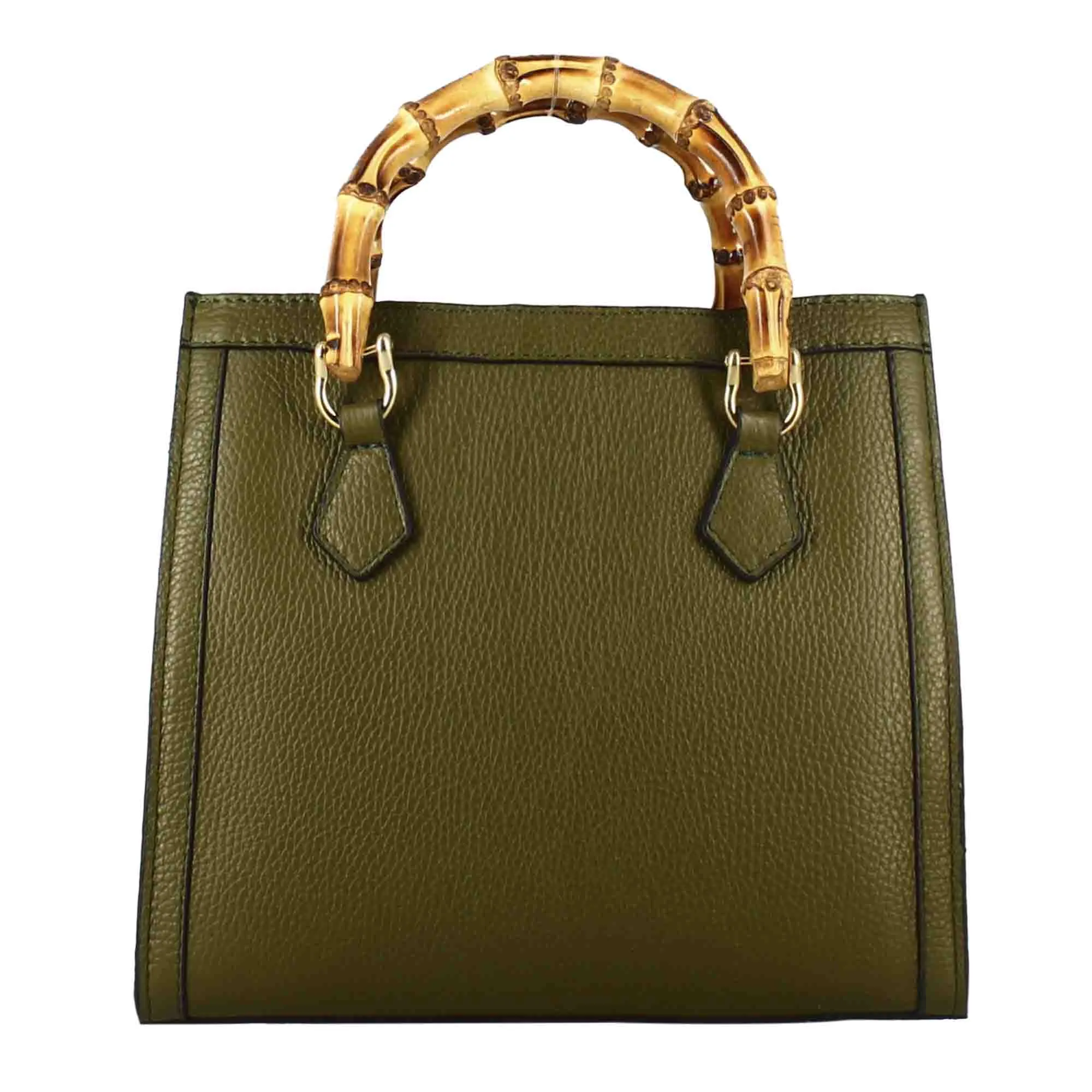 Borsa Bamboo da donna in pelle colore verde con manici in legno e tracolla