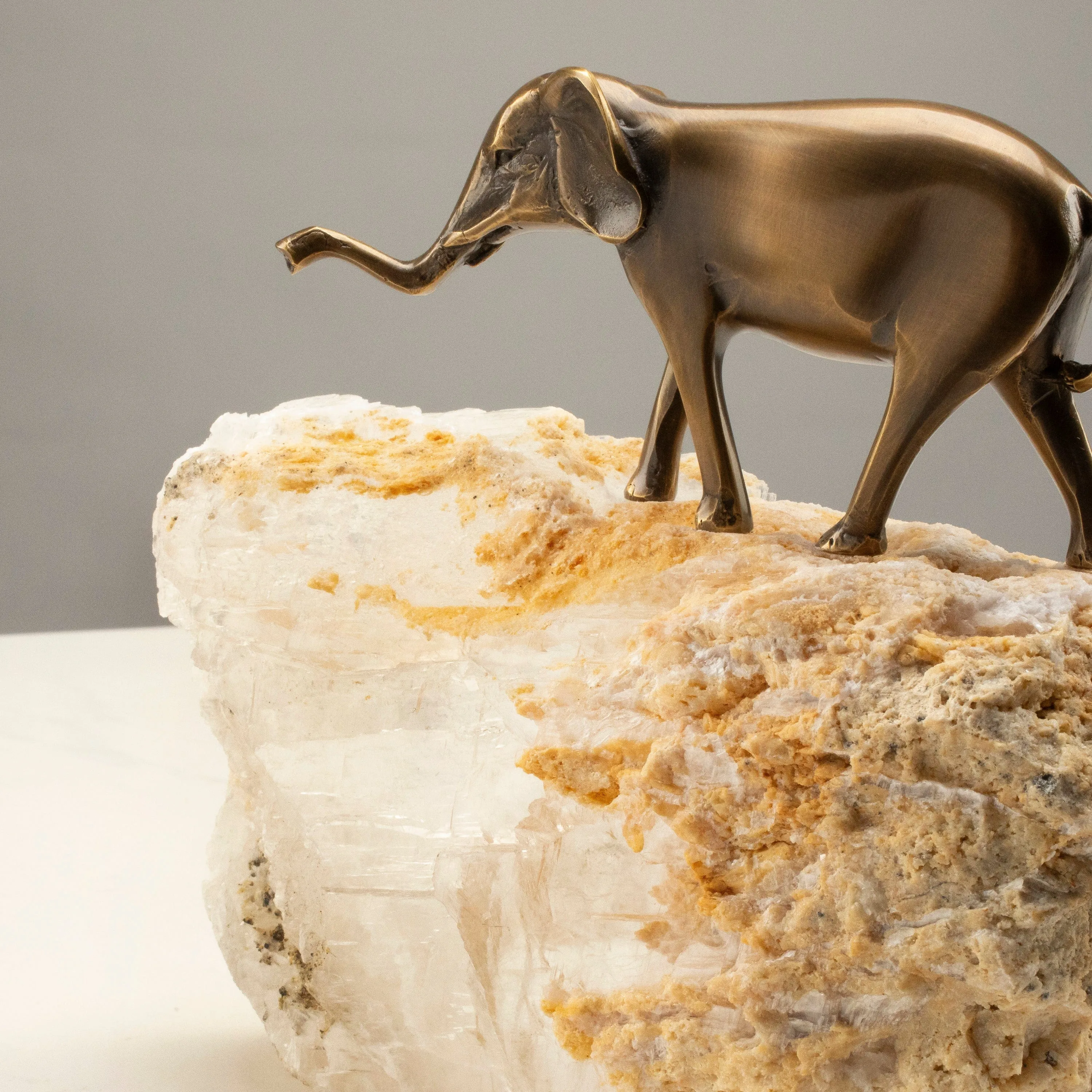 Brass Elephant on Calcite Base