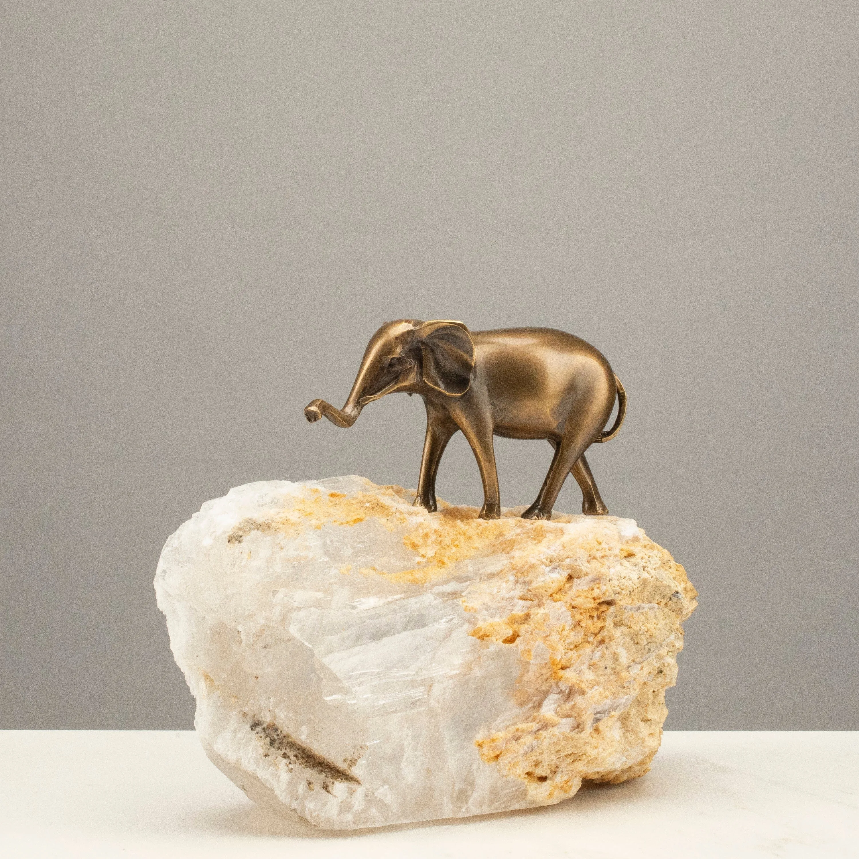 Brass Elephant on Calcite Base