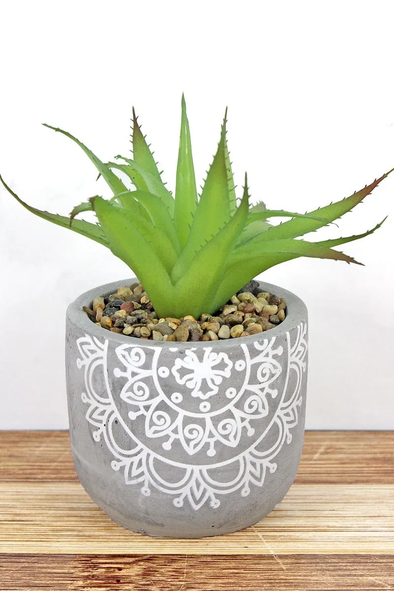 Cement Planter With Artificial Succulent