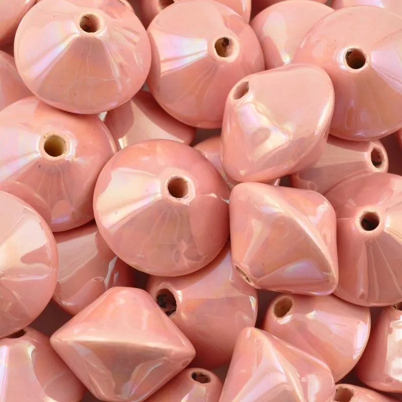 Ceramic Beads Wholesale-23mm Top-Pink Enamel-Quantity 10