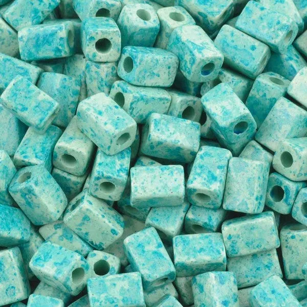 Ceramic Beads Wholesale-8x5mm Rectangle Tube-Seafoam Splash-Quantity 50