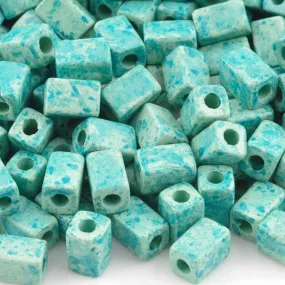 Ceramic Beads Wholesale-8x5mm Rectangle Tube-Seafoam Splash-Quantity 50