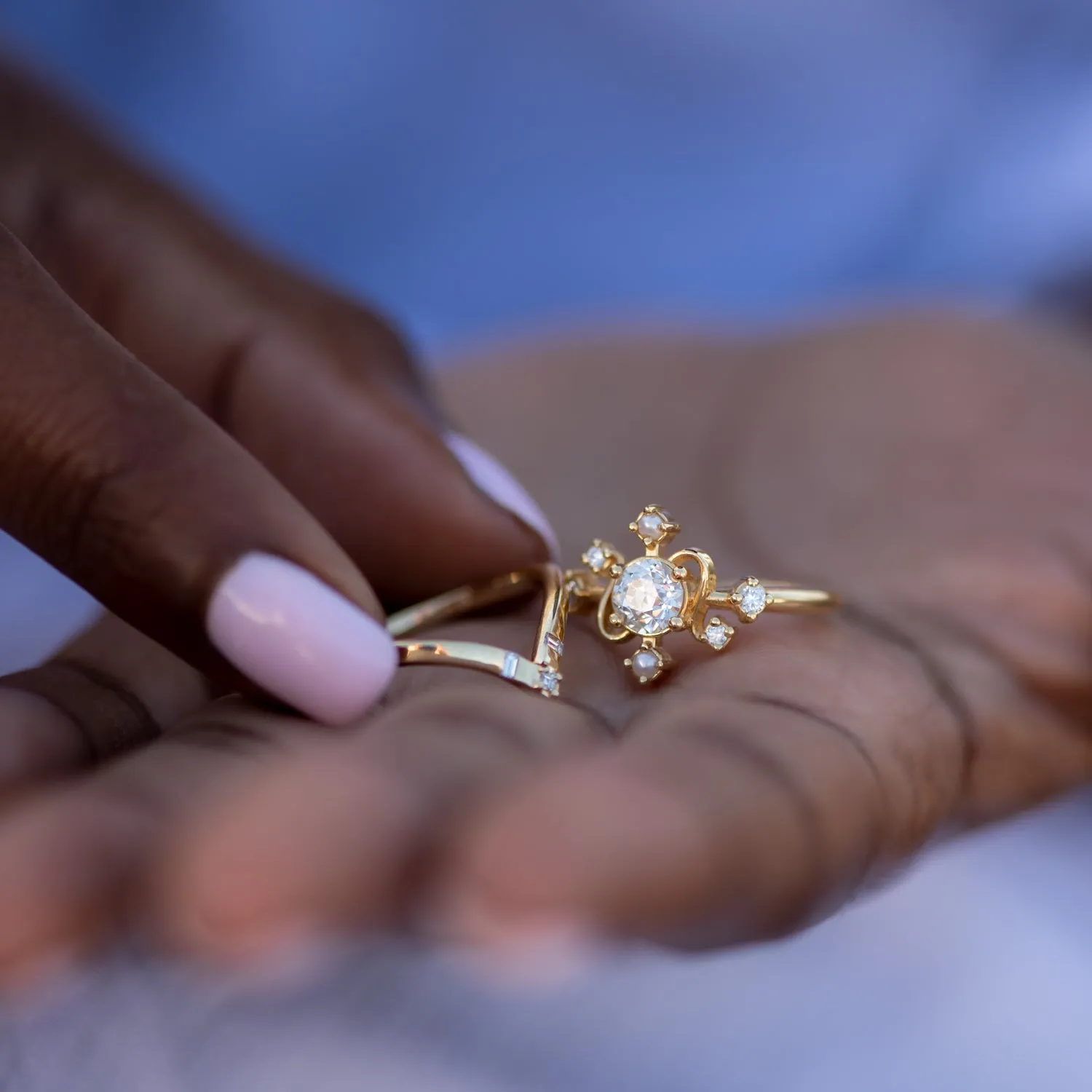 Chevron Wedding Ring with Baguette and Carre Diamonds