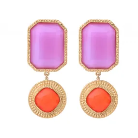 Chic Colorful Gold Statement Earrings by Satellite Paris - Magenta and Orange