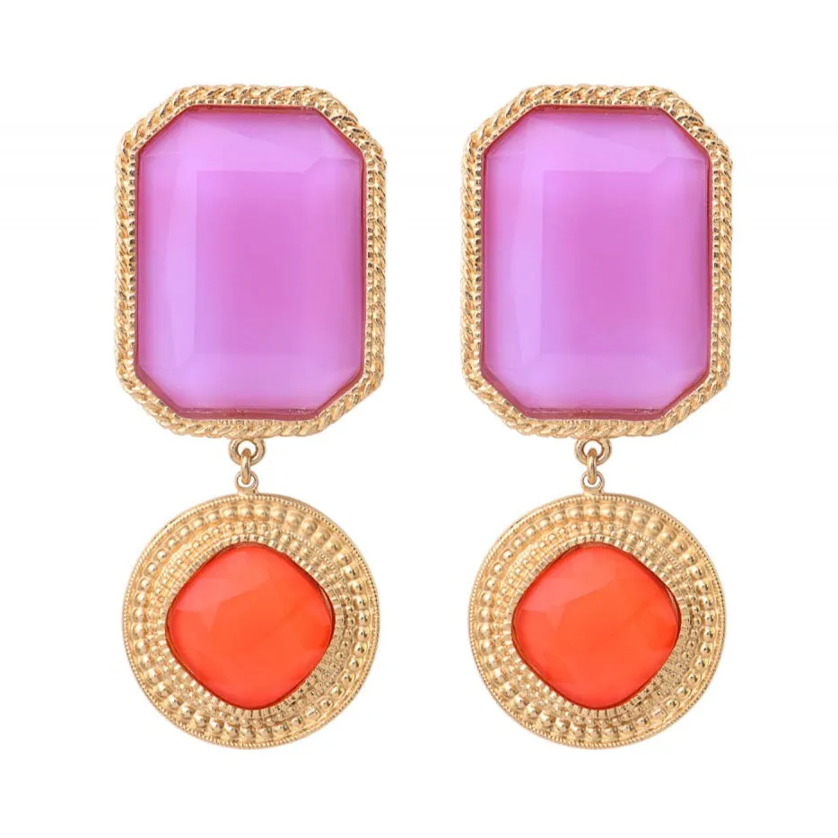 Chic Colorful Gold Statement Earrings by Satellite Paris - Magenta and Orange