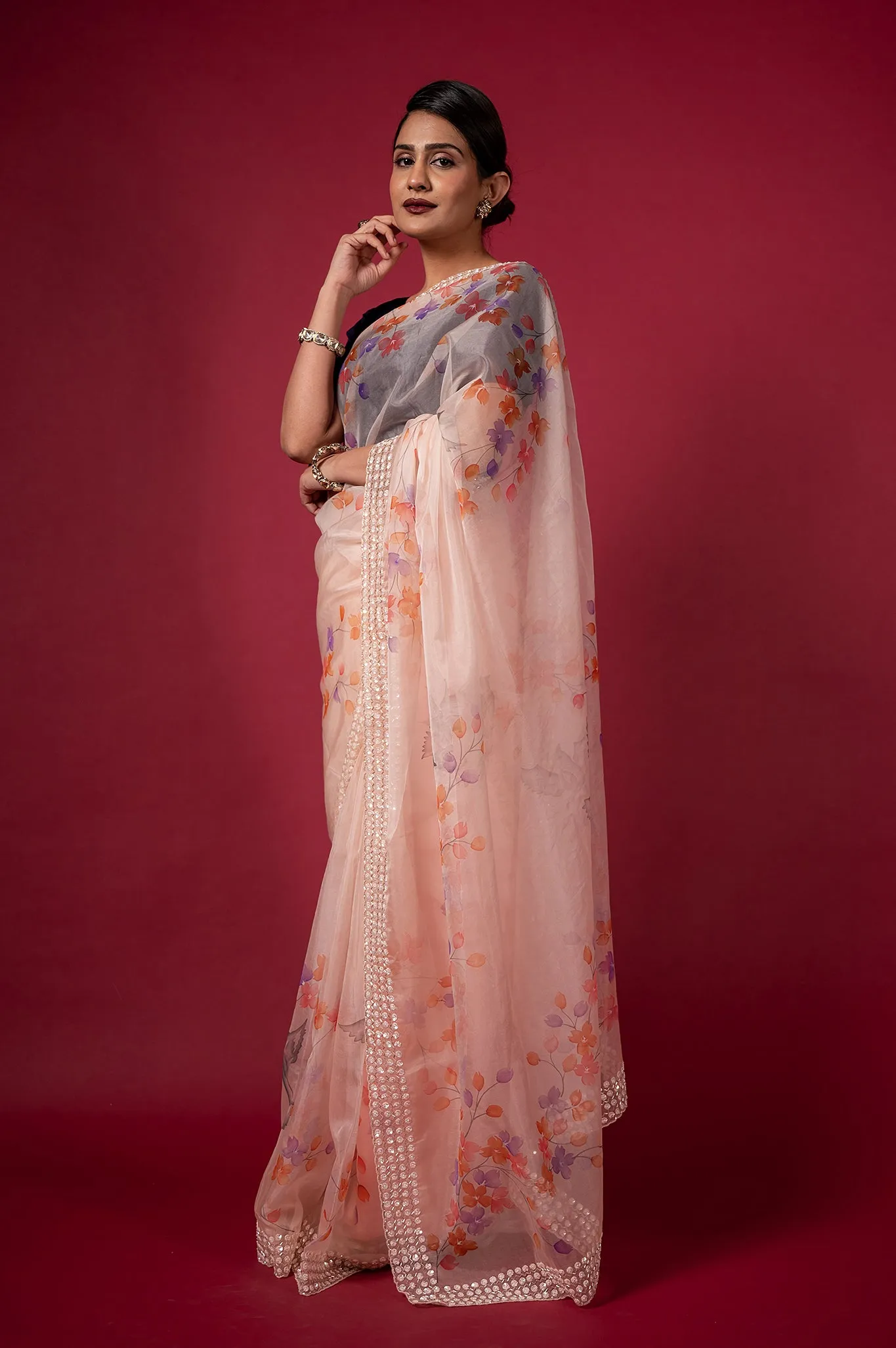 Cocktail Peach Petal Saree