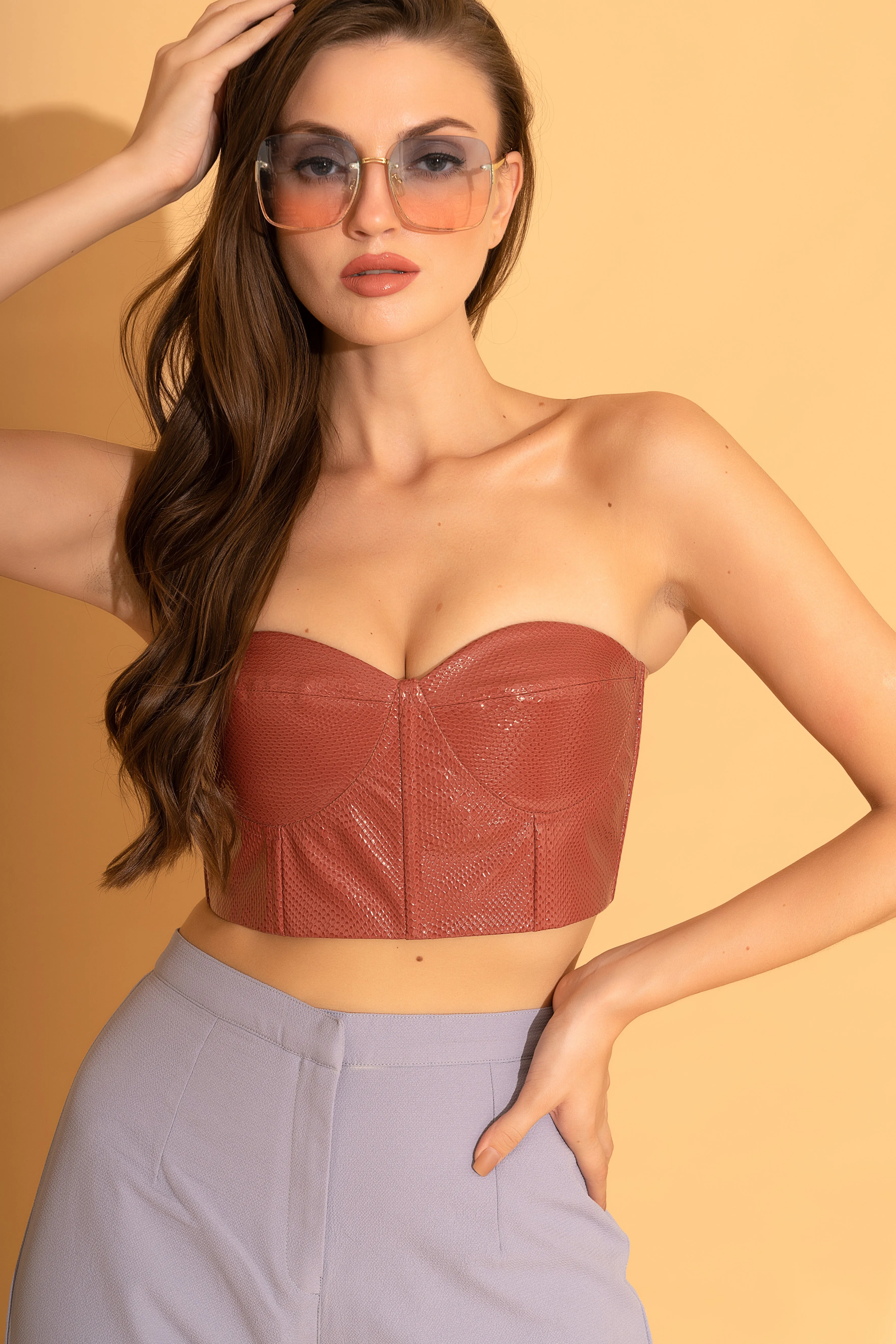 Coral Textured Corset Top