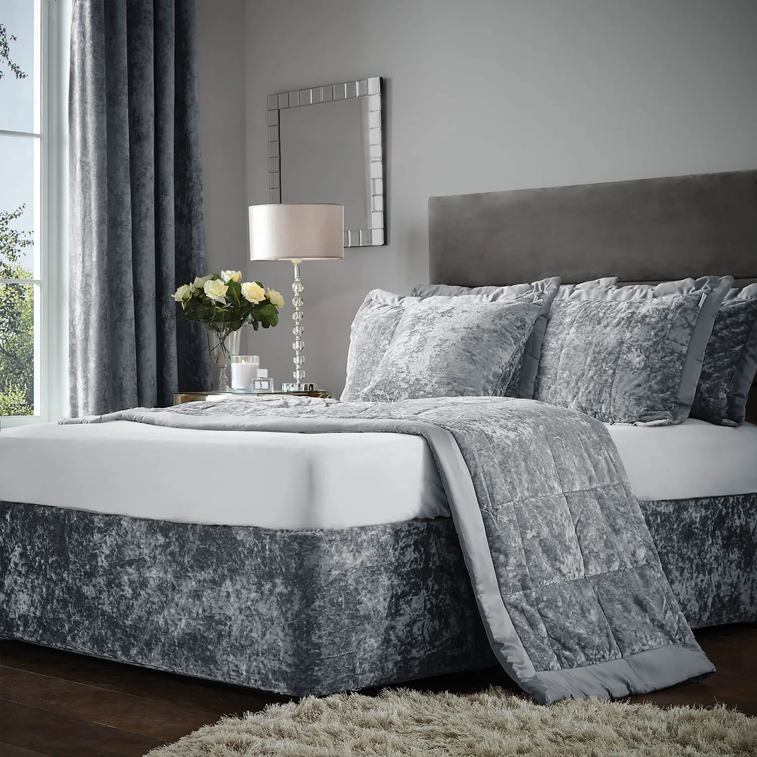 Crushed Velvet Divan Base Wrap - Silver