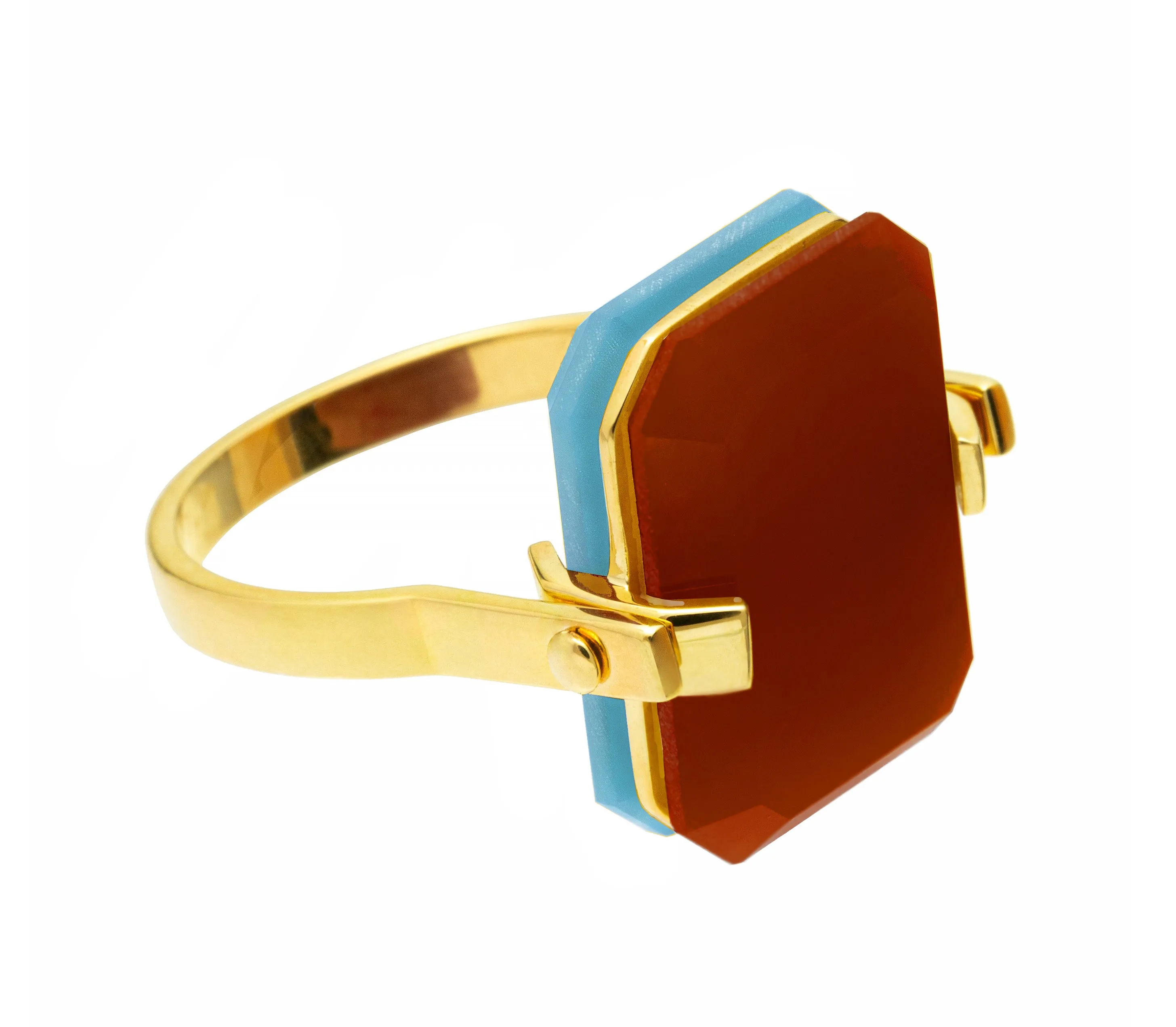 DECO SANDWICH BLUE JADE   CARNELIAN RING