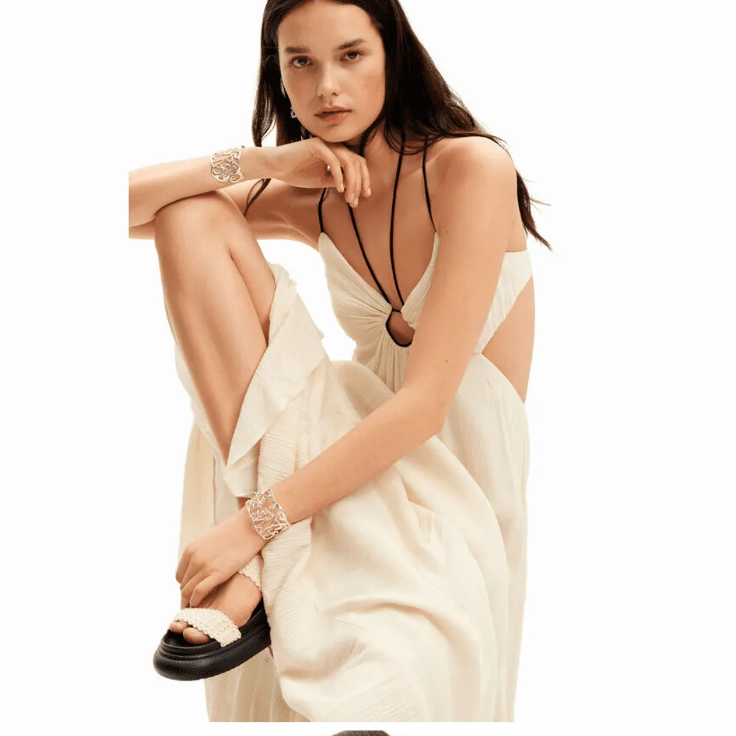 Desigual Strappy Cut-Out Dress in Ivory