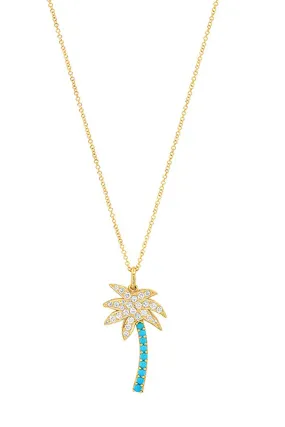 DIAMOND AND TURQUOISE PALM TREE NECKLACE