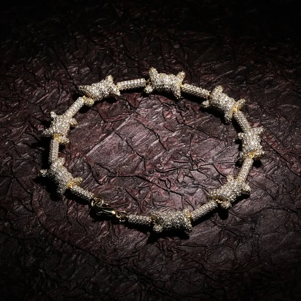 Diamond Barb Wire Bracelet in Yellow Gold