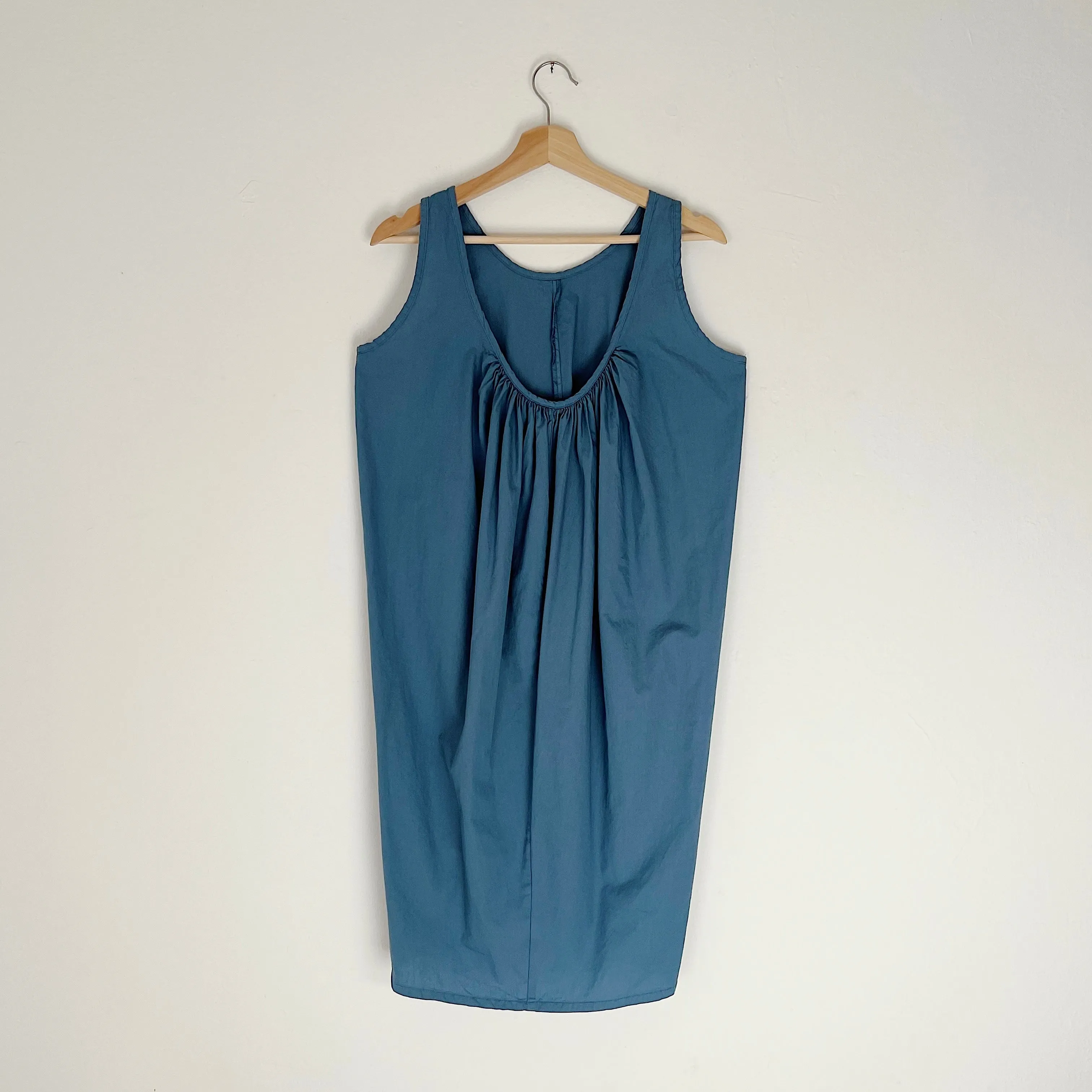 Dotter | Organic Cotton Poplin Ruched Back Dress in Slate Blue