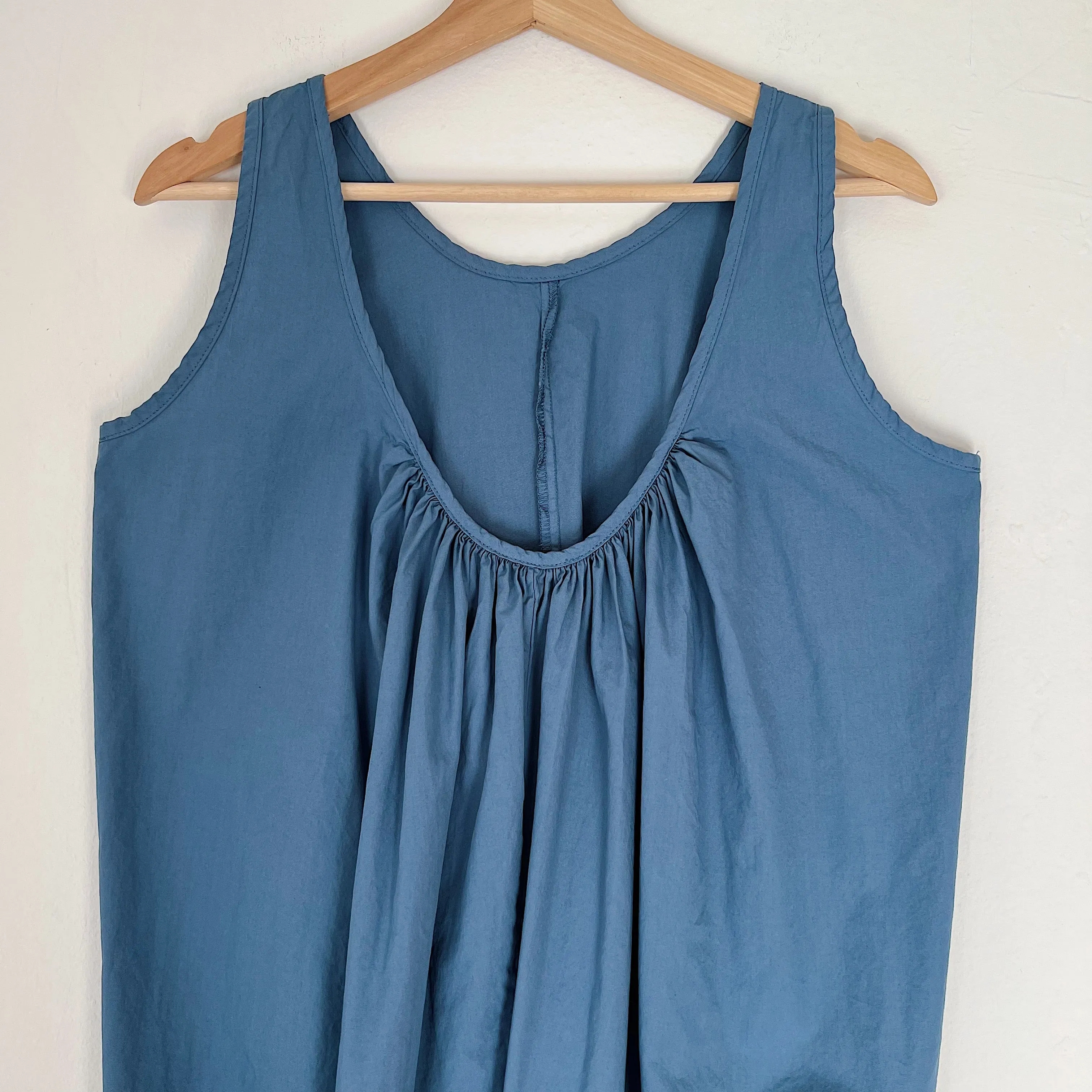 Dotter | Organic Cotton Poplin Ruched Back Dress in Slate Blue