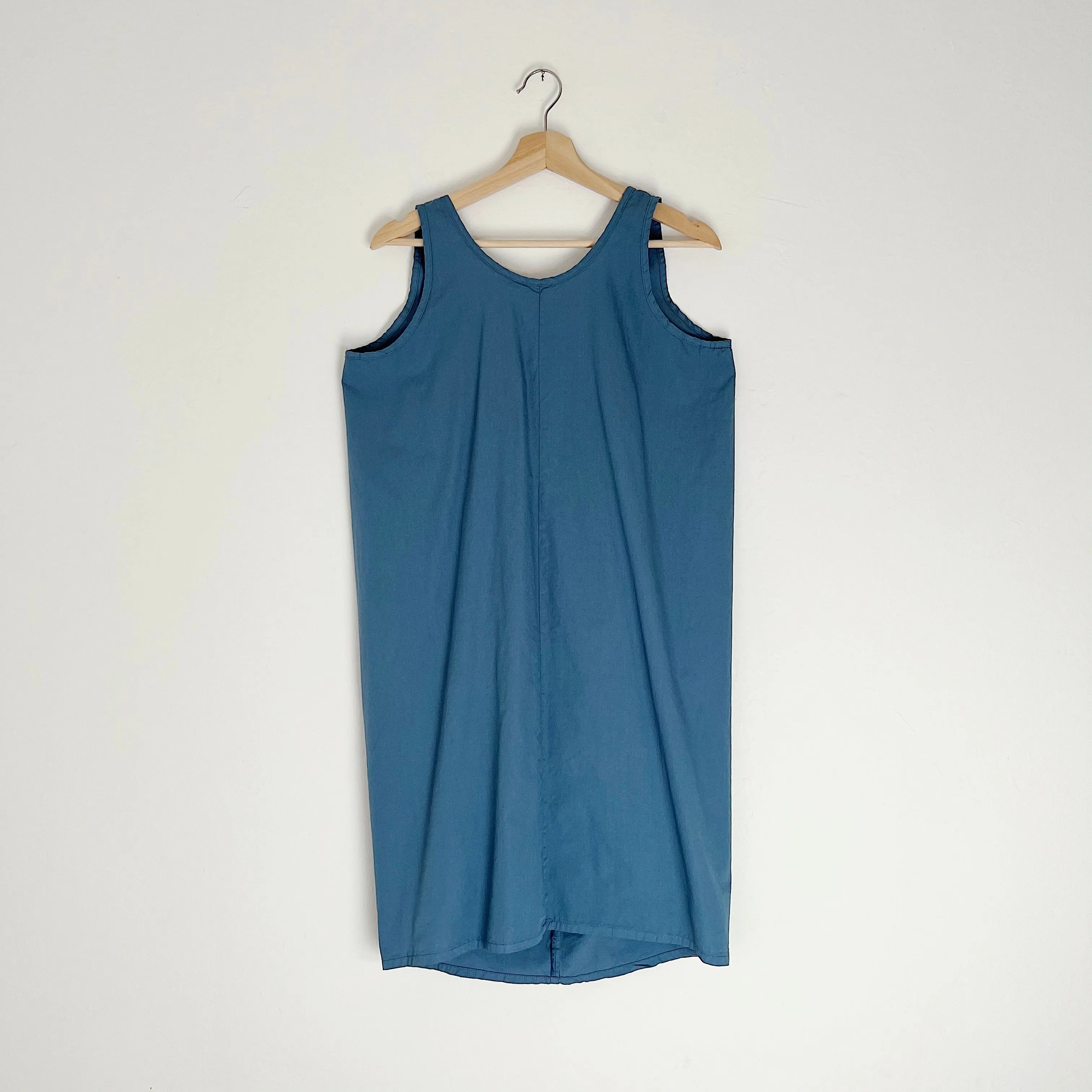 Dotter | Organic Cotton Poplin Ruched Back Dress in Slate Blue