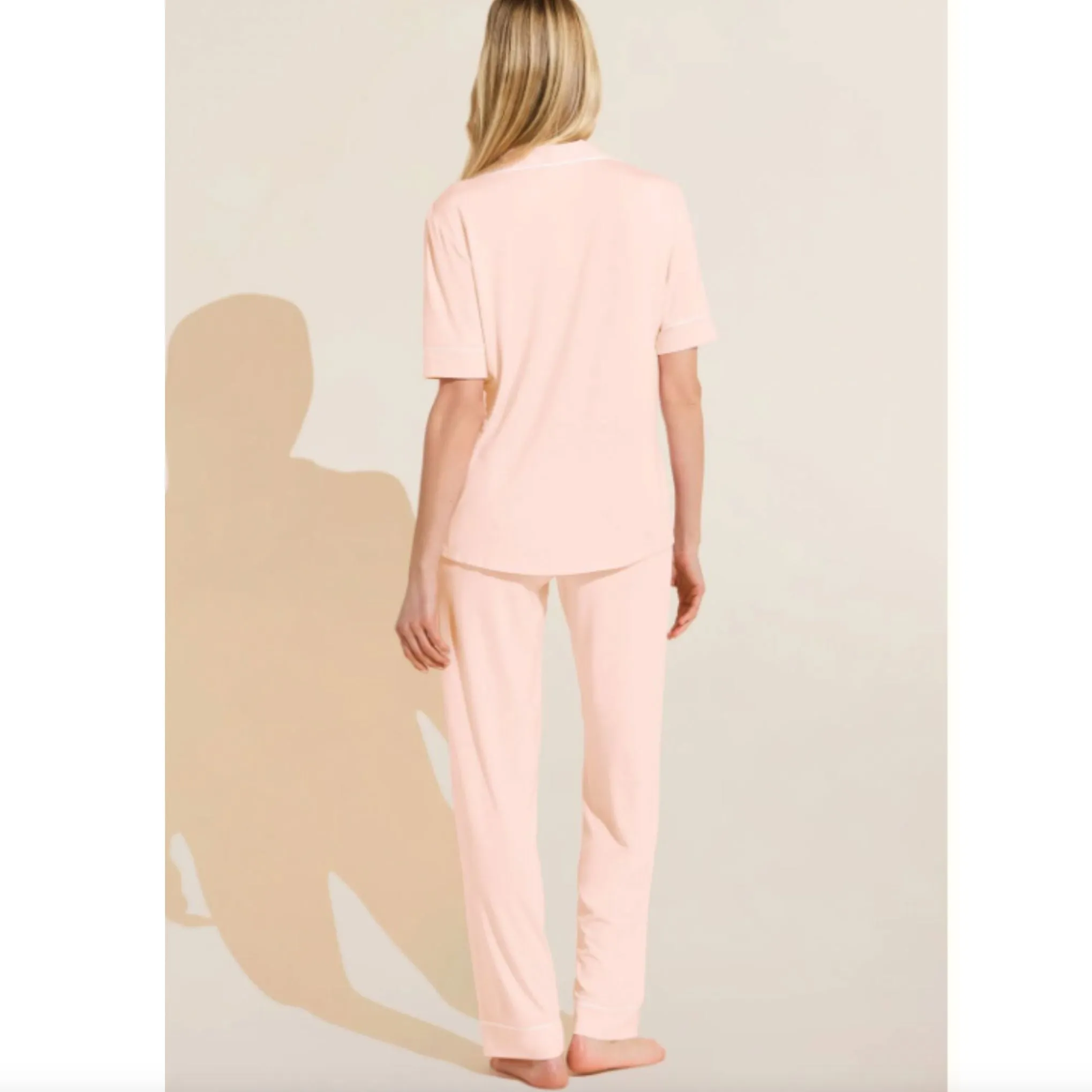 Eberjey Gisele Short Sleeve Pant PJ Set PJ1018 in Petal Pink/Ivory