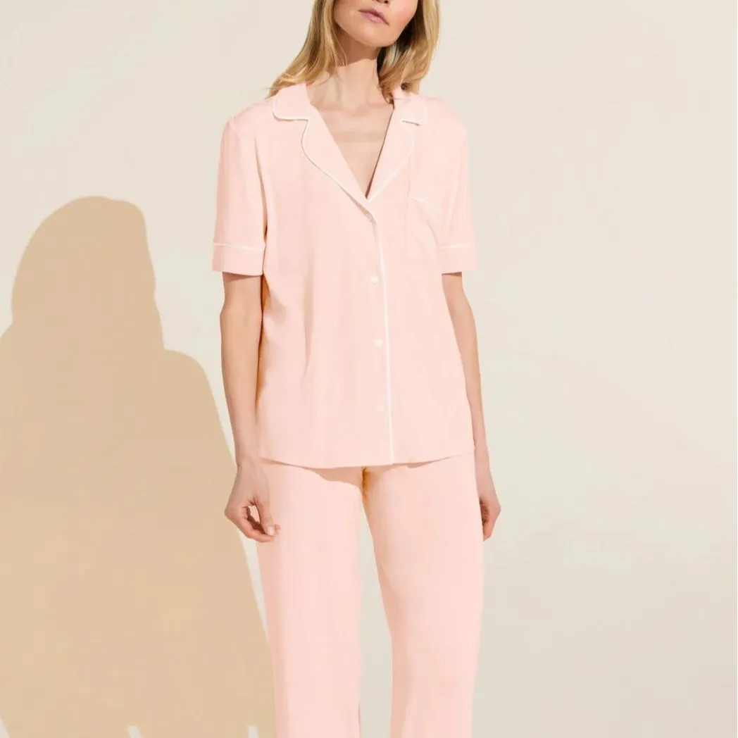 Eberjey Gisele Short Sleeve Pant PJ Set PJ1018 in Petal Pink/Ivory