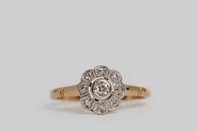 Edwardian Era Flower Form Diamond Cluster Ring in 14k Gold & Platinum