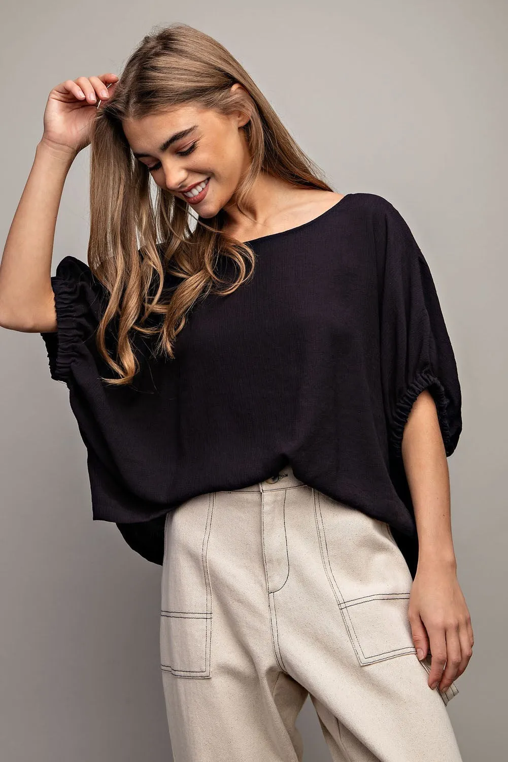 Elastic Sleeve Blouse Top