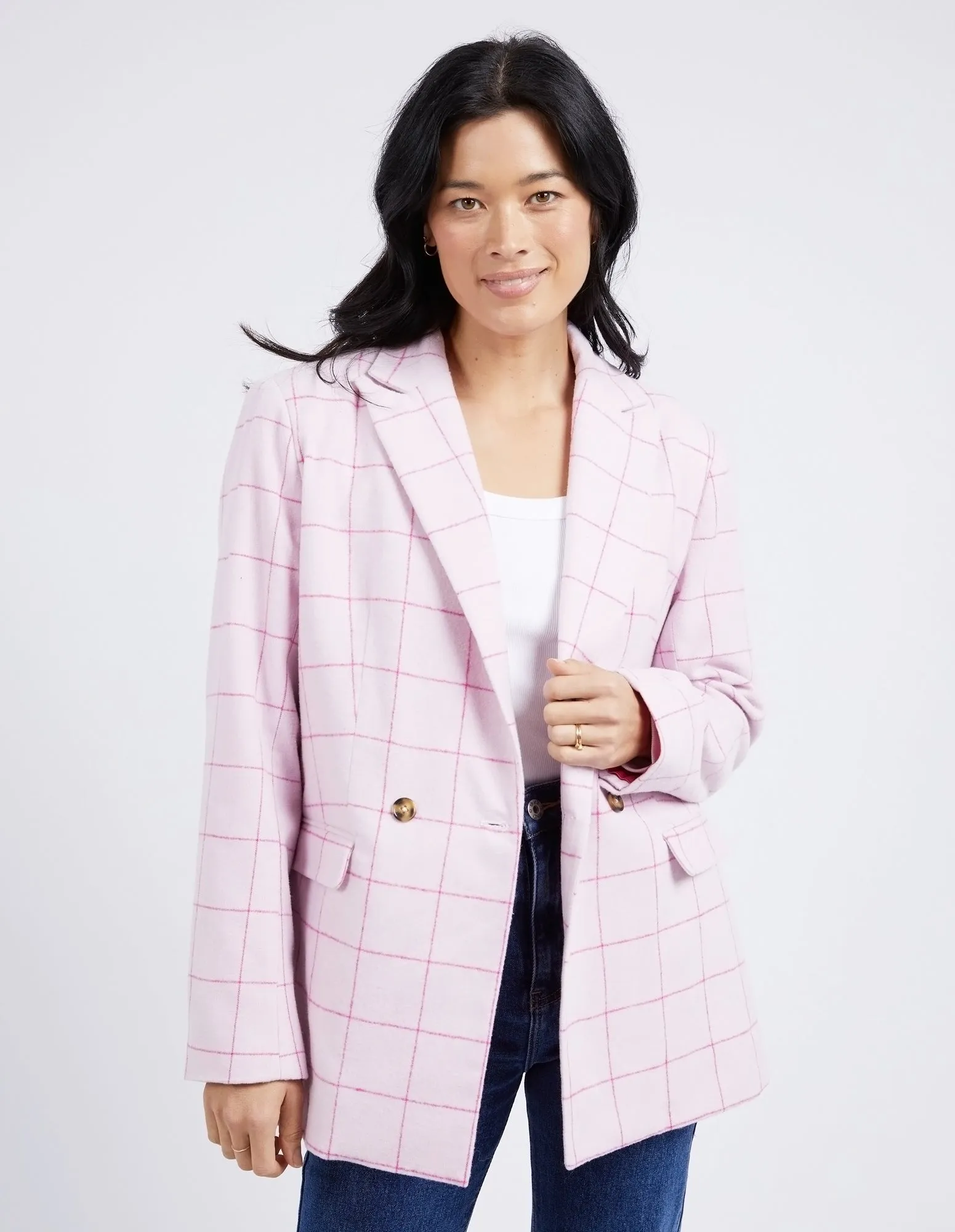 Elm Tansy Check Blazer - Powder Pink/Shocking Pink Check