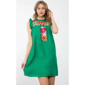 Emmie Sleeveless Green Embroidered THML Dress