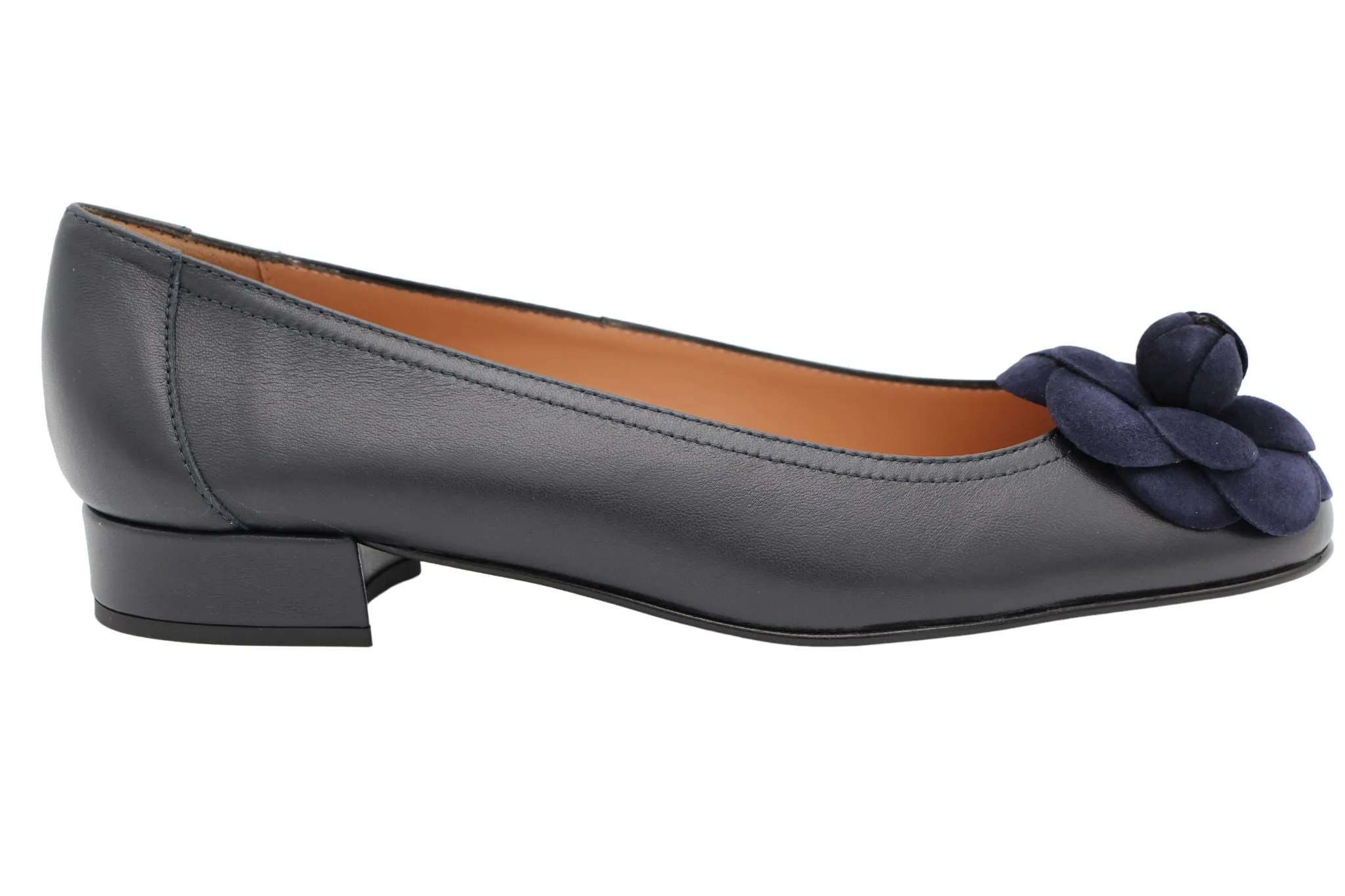 Fabucci Navy Leather Ballet Flat with Flower