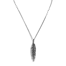 Feather 68mm Pendant Necklace with Black Diamonds