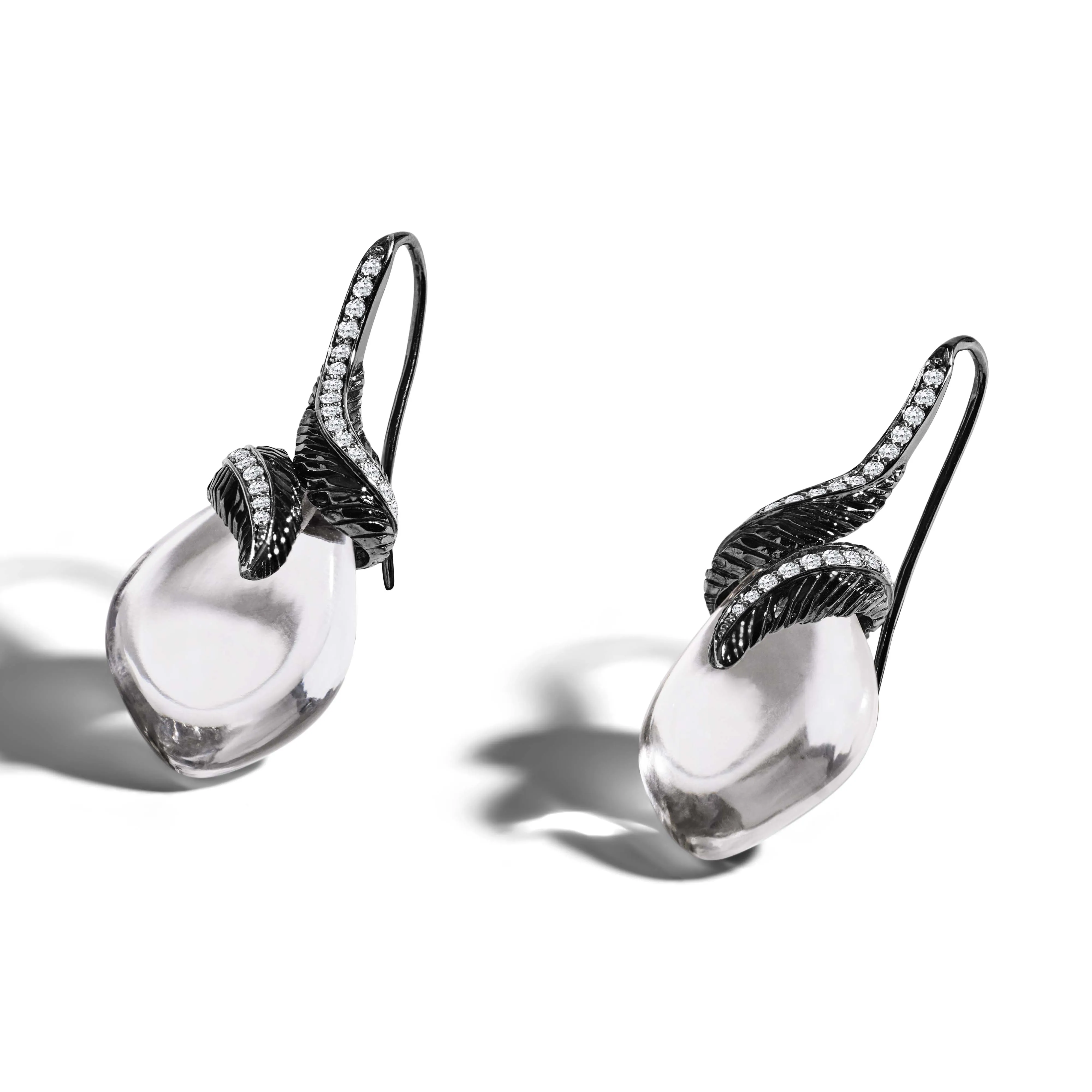 Feather Earrings with Crystal and Diamonds