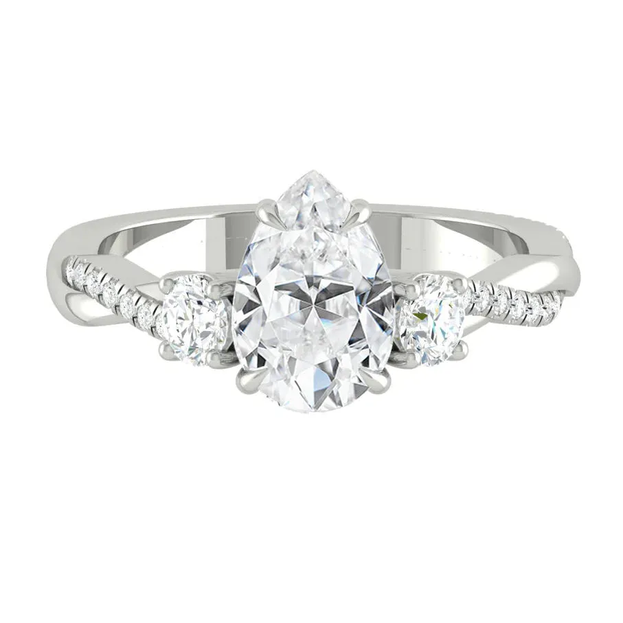 Fiore Trio Pear 1.28ct E VS1 Id IGI 18K White Gold