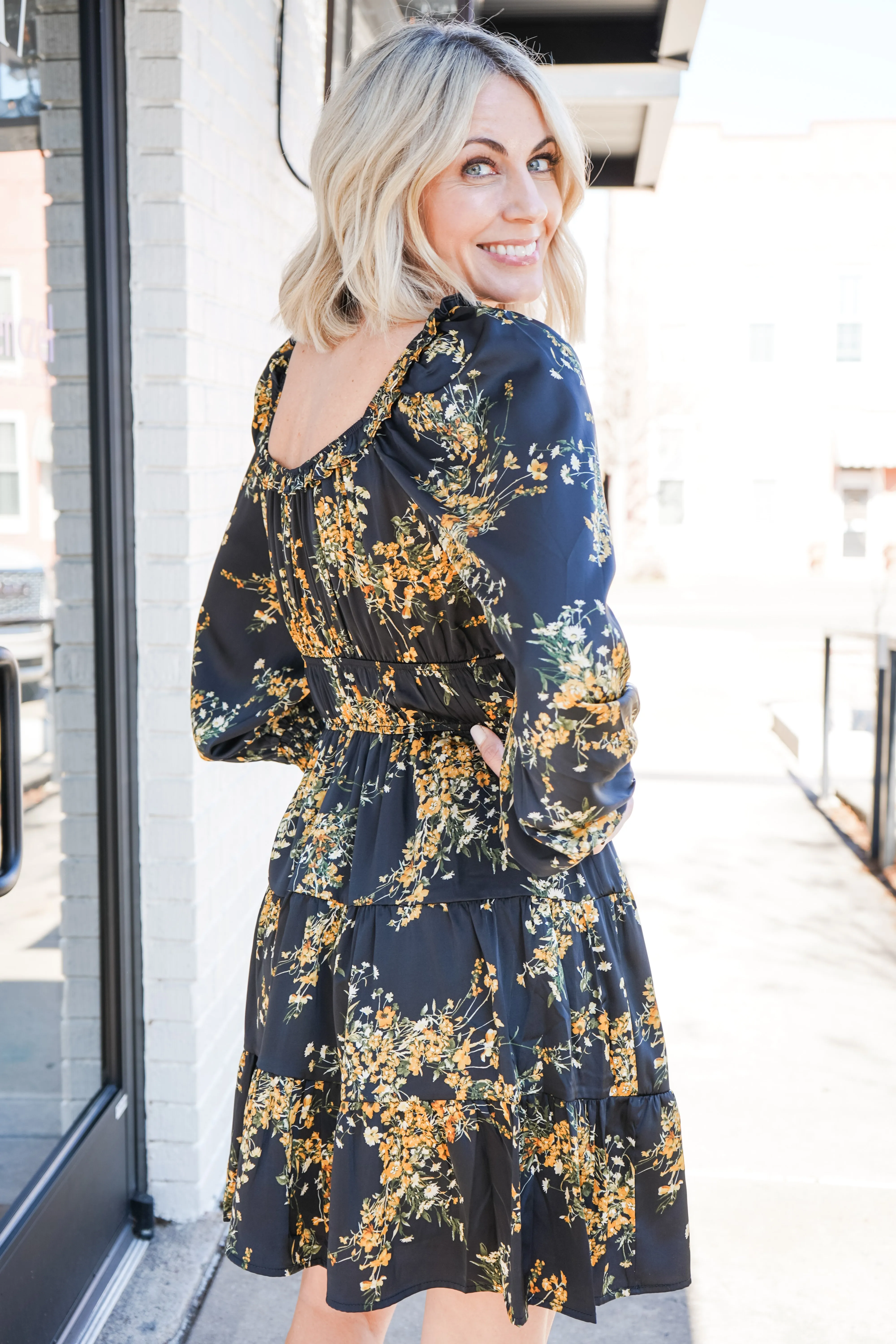 Flirty Floral Tiered Long Sleeve Mini Dress