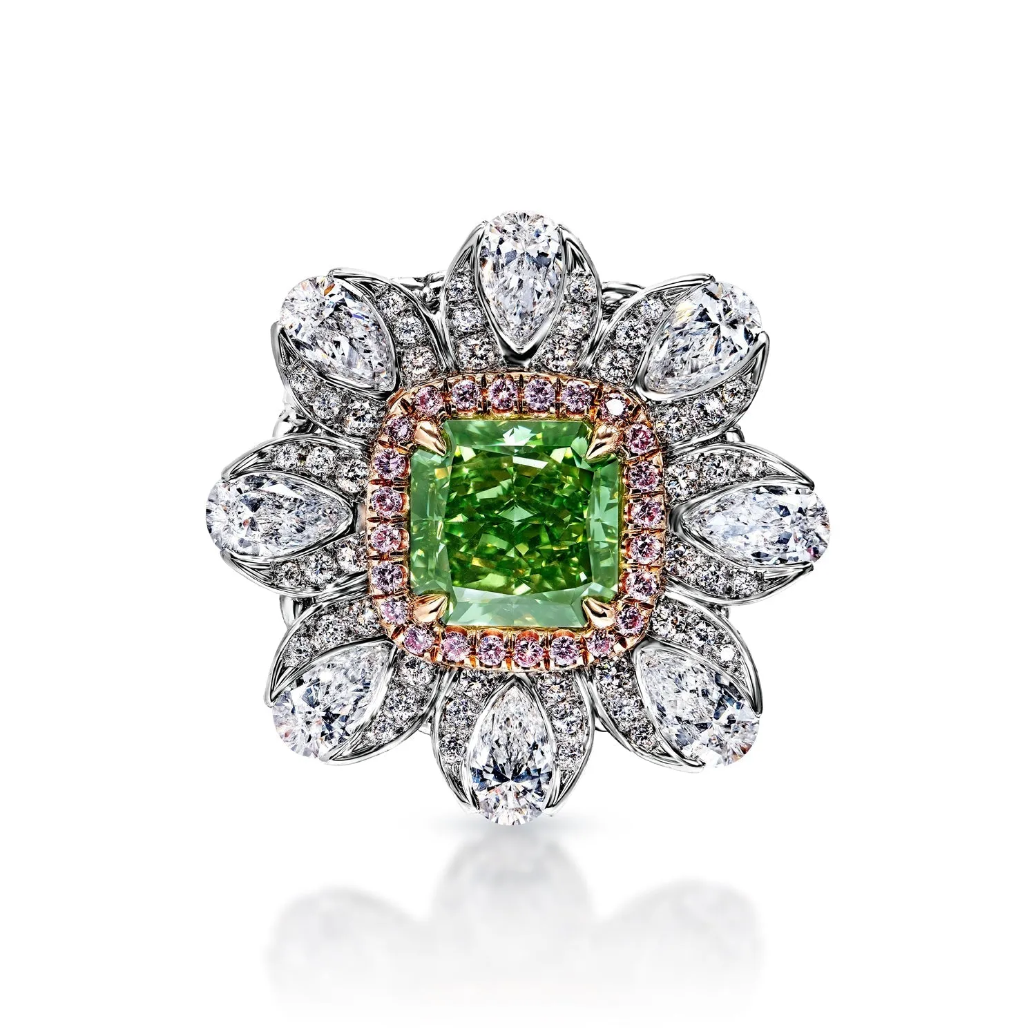 FLOR 6 CARAT RADIANT CUT  VVS2 CLARITY FANCY GREEN DIAMOND ENGAGEMENT RING PLATINUM GIA CERTIFIED 2 CT FVG VVS2 BY MIKE NEKTA