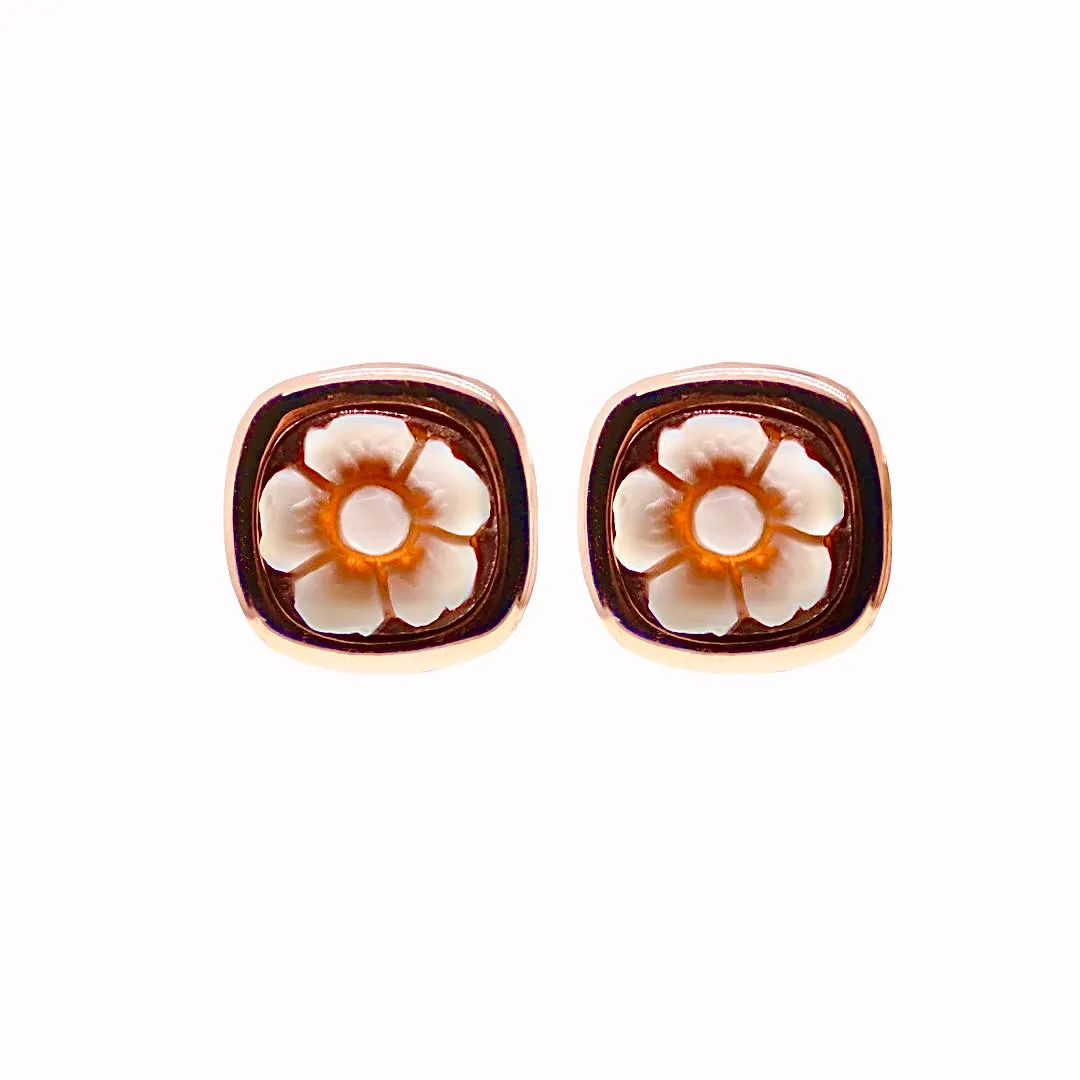 Flower Cameo Square Stud Earrings