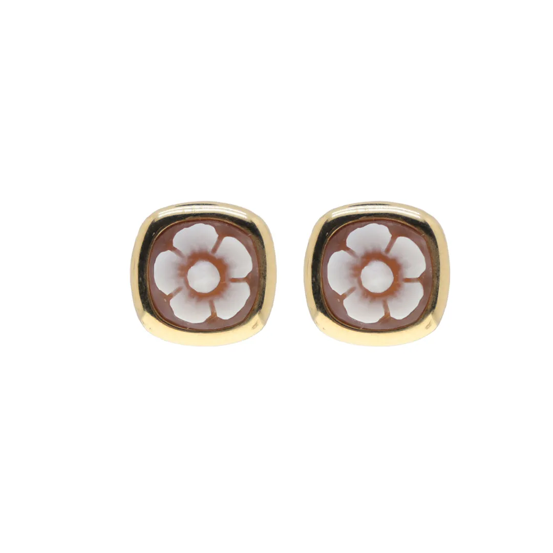 Flower Cameo Square Stud Earrings