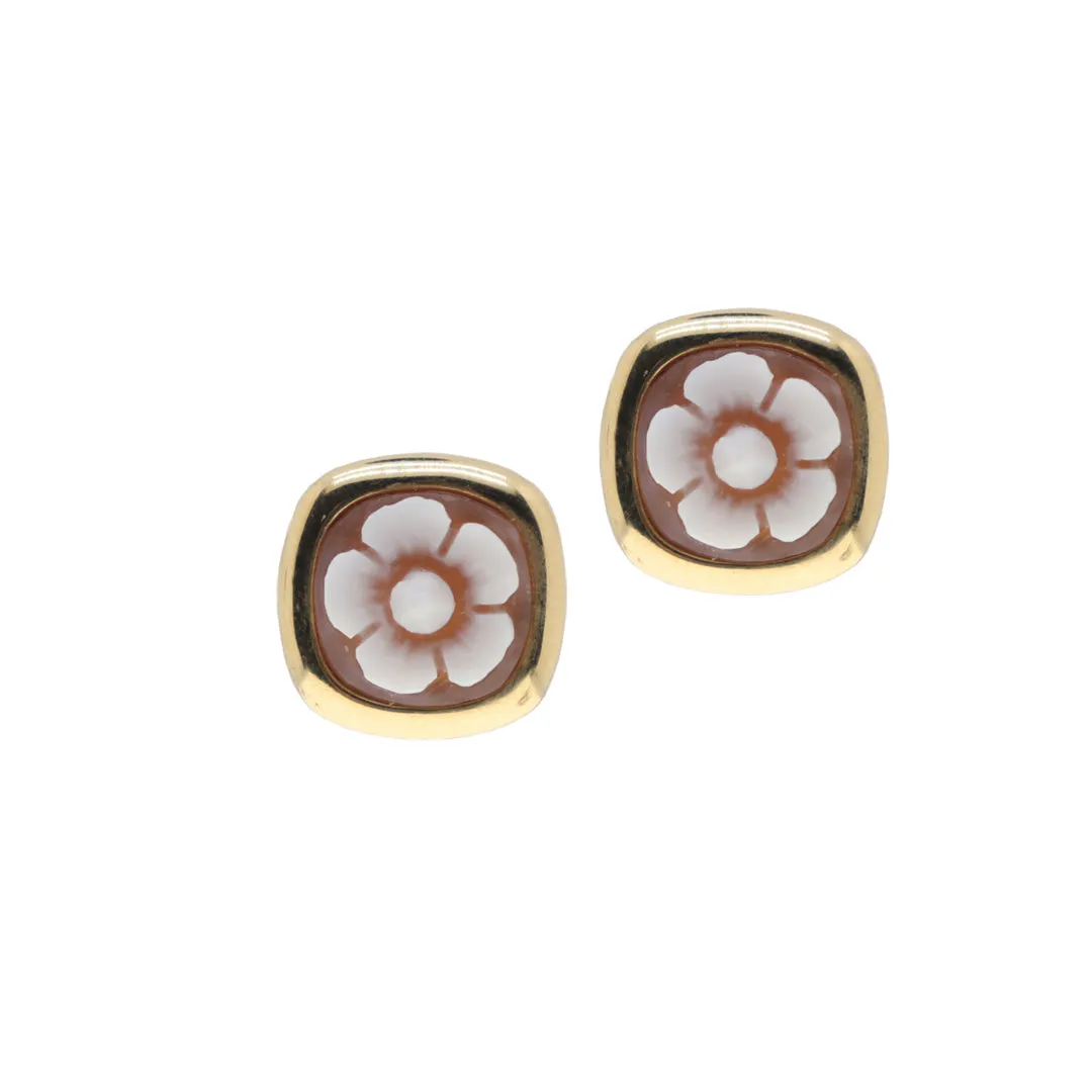 Flower Cameo Square Stud Earrings