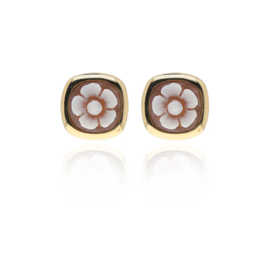 Flower Cameo Square Stud Earrings