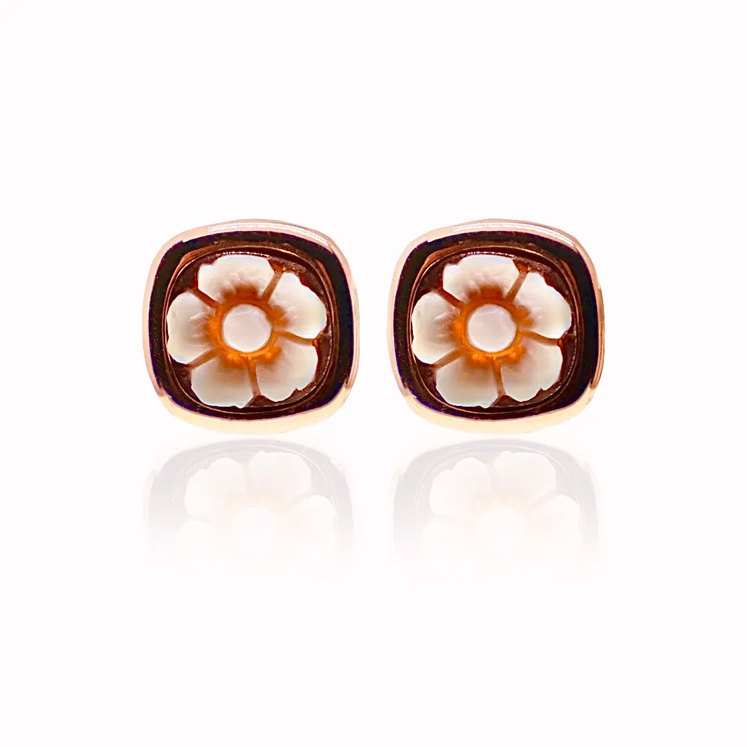 Flower Cameo Square Stud Earrings